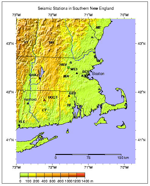 Map of ANSS-NE stations in New England