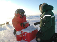 Schools on Board student doing work with ice cores in the field.