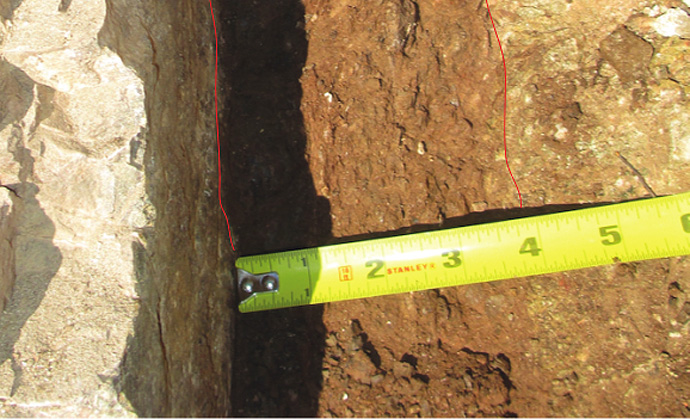 Faults can be thin cracks or wider zones with crushed rock inside. It’s difficult to tell from looking at them where in the zone earthquakes might have happened in the past. This is part of Punchbowl Fault, along the San Andreas system. Photo: Heather Savage