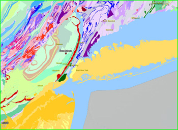 Geologic map of rock types, New York City area