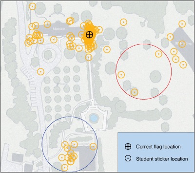 Map of students' sticker placements for the orange flag.