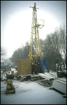 The Longyear Drilling Company coring rig at the Weston Canal site.
