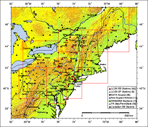 Map of LCSN stations in Eastern US