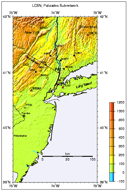 Map of LCSN stations in Southern New York and Northern New Jersey