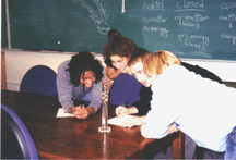students around galileo thermometer