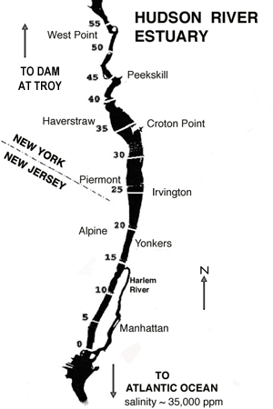 Hudson River estuary map.