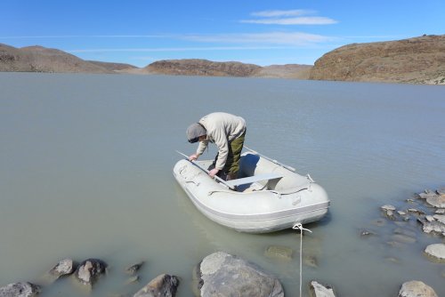 Ole setting up the small inflatable boat
