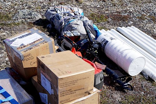 Supplies stacked for transport 
