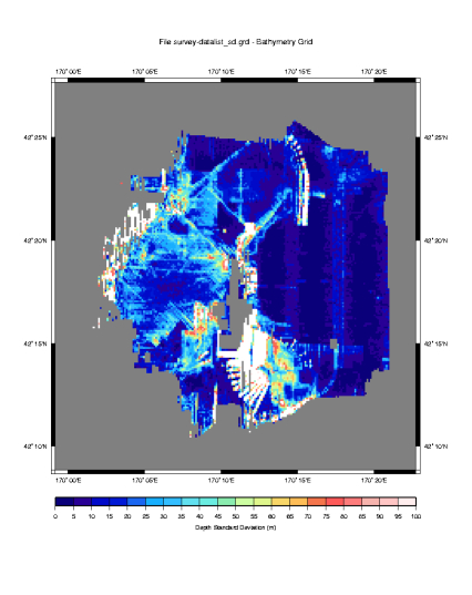 R/V Ewing Survey: Gridded Standard Deviation With New Color Map