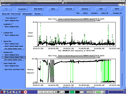 MBnavedit Towed Sonar Heading and Depth Plots with "Made-Good" plots Removed