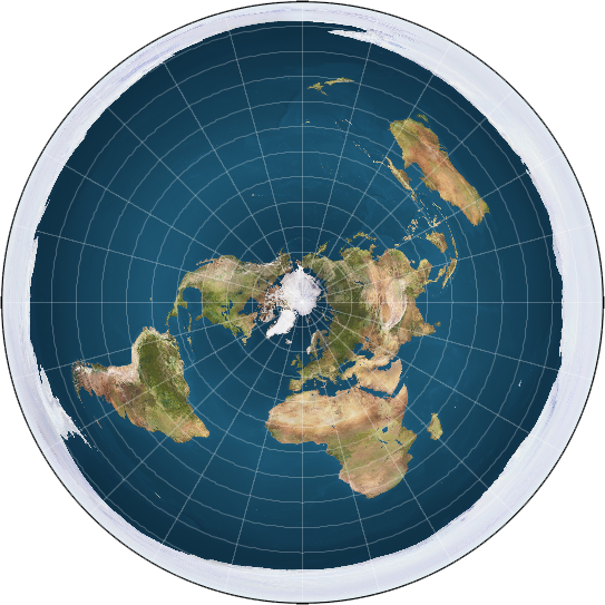 How some Flat Earthers map out the planet. The Arctic is at the center, and an “ice wall” around the edges supposedly prevents people from falling off. Image: Wiki Commons