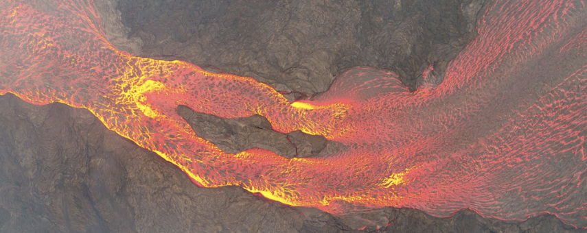 Lava flow, Kilauea eruption, 2018. Drone image from Einat Lev.