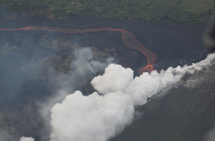 Lava from the Kilauea eruption entering the ocean, 2018.