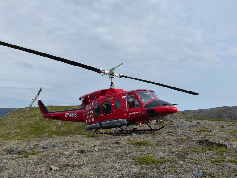 The smaller Bell 212 helicopter that was used to tranpsort the team and supplies, dropping us at our first campsite. (M. Turrin)