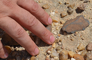 A projectile point, age and makers unknown, on the ground in northwest Kenya, where conditions are now more arid than in the past.