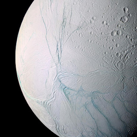 Saturn’s moon Enceladus, as viewed by the Cassini spacecraft. Image: NASA