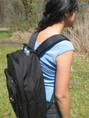 Wearing the backpack sampler