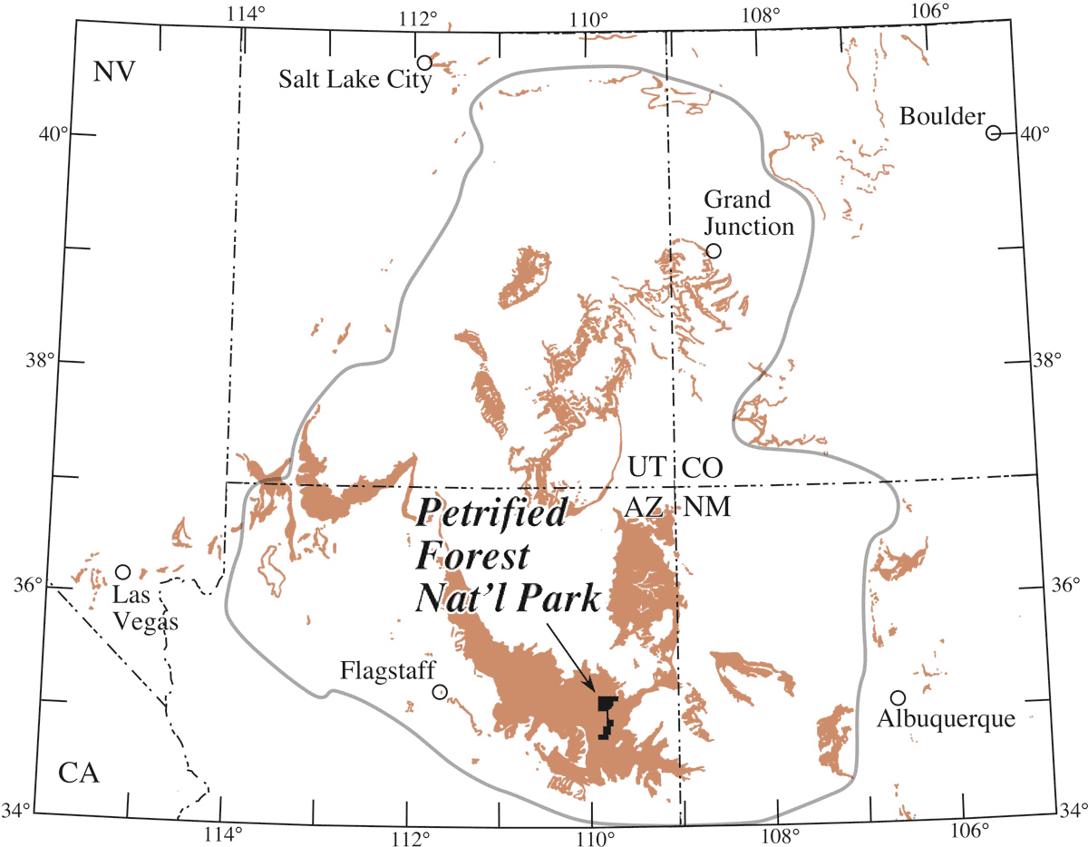 map of the Colorado Plateau showing Petrified Forest National Park